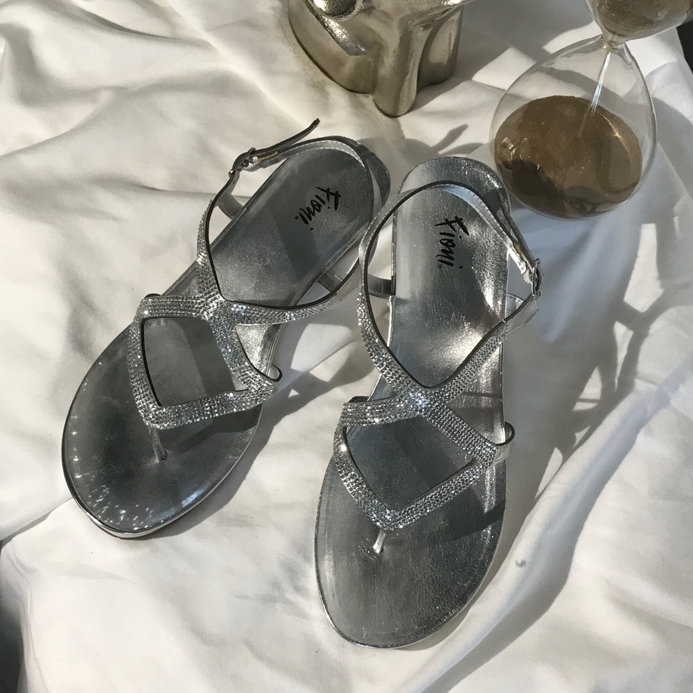 Silver sparkly wedge sandal